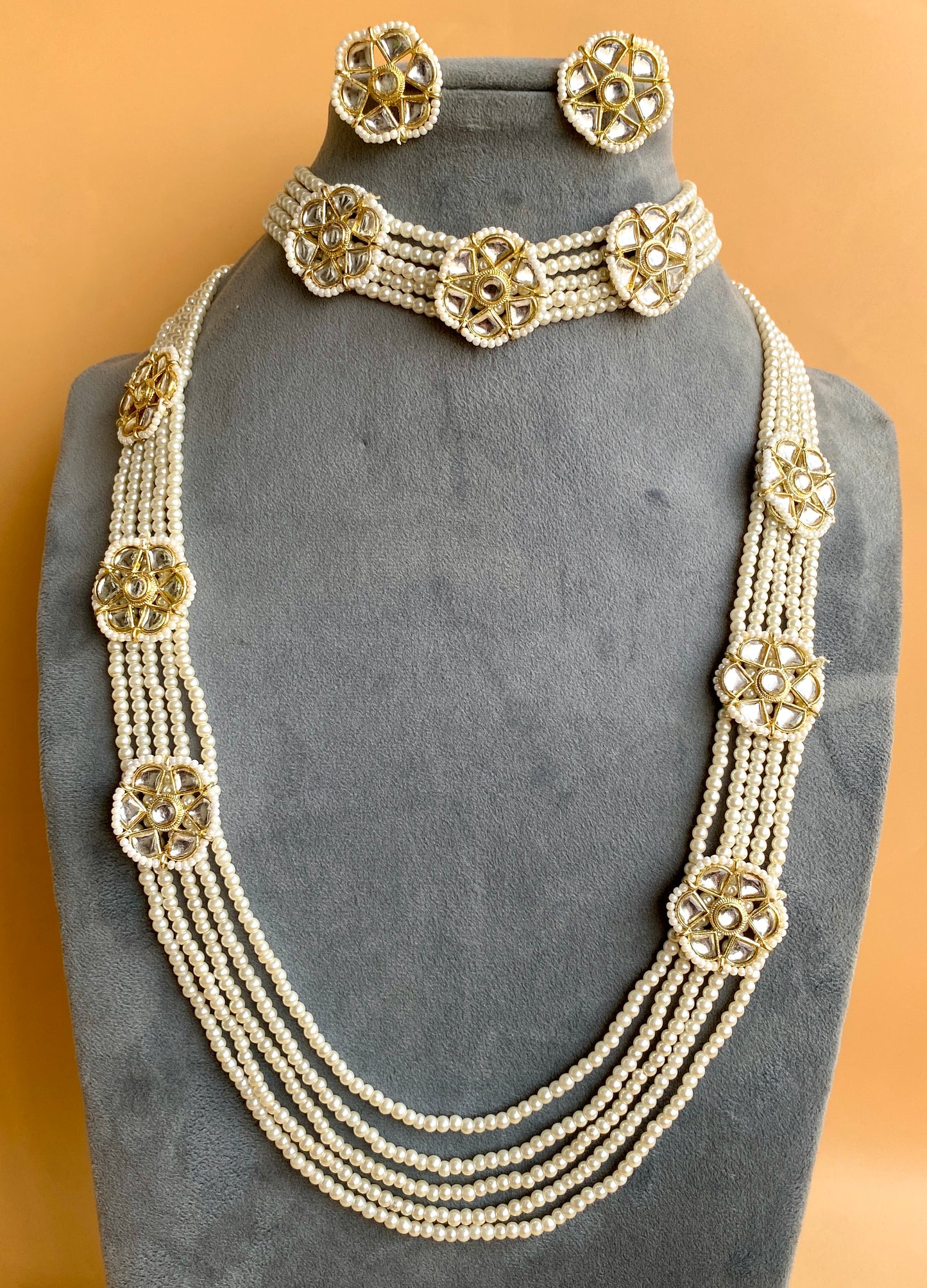 White Indian Double Set with Choker and Studs